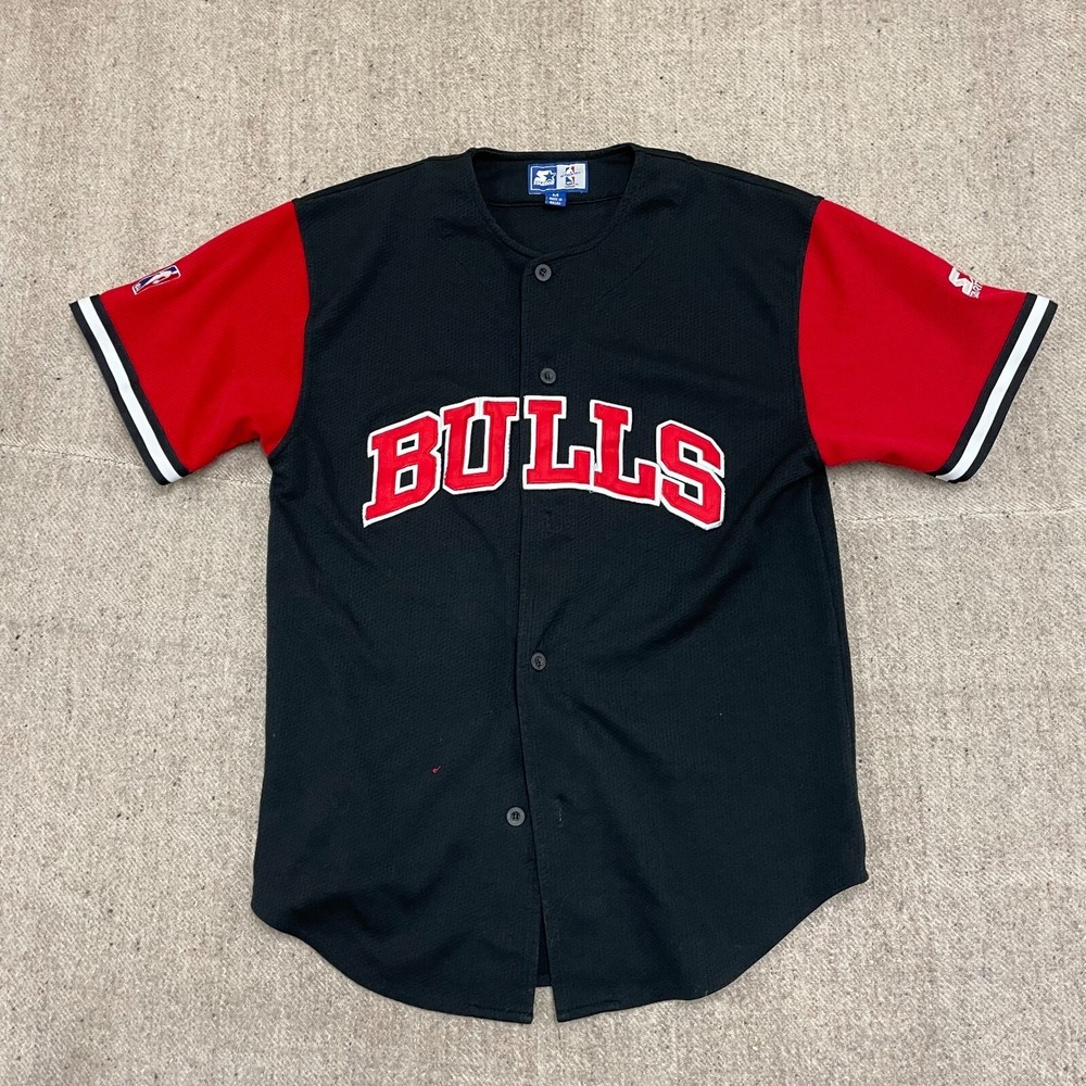 Vintage Chicago Bulls Baseball Shirt Mens Medium Black 1990s‎ Starter